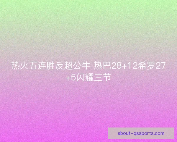 热火五连胜反超公牛 热巴28+12希罗27+5闪耀三节